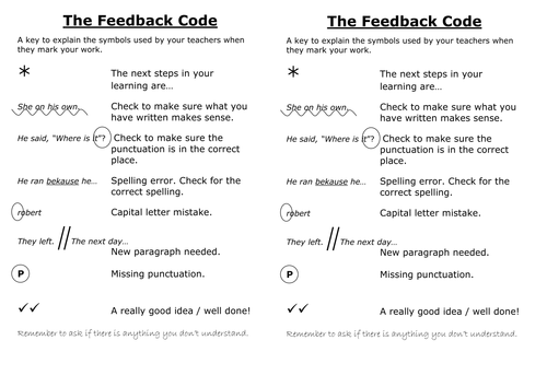 Feedback code for writing by DJGunn - Teaching Resources - TES