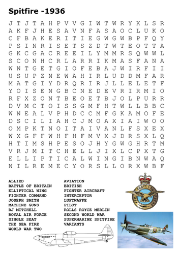 Battle of Britain and Spitfires Word Searches