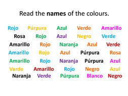 Spanish Teaching Resources. Colours Stroop Test Warmer Activity ...