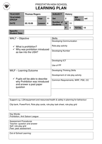 Prohibition Role Play Activity