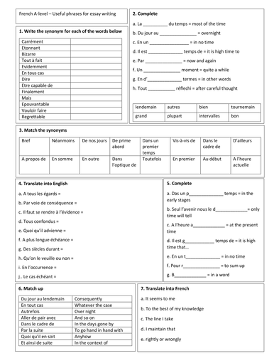 french a level essay writing phrases