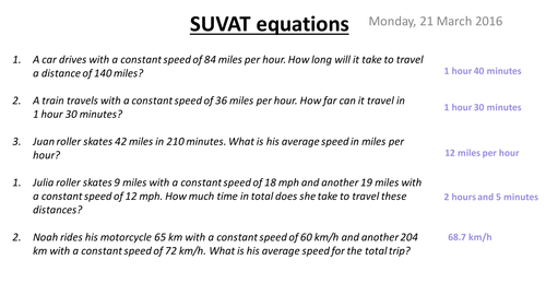 SUVAT equations - Kinematics | Teaching Resources