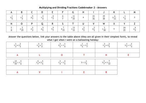 Multiplying And Dividing Fractions Codebreakers | Teaching Resources