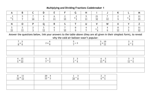 Multiplying And Dividing Fractions Codebreakers | Teaching Resources