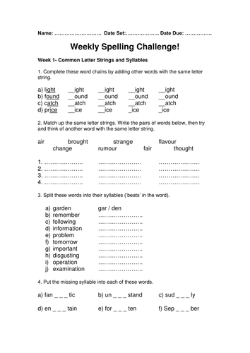 year 7 spelling homework