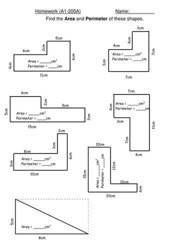 Maths homework area and perimeter of compound shapes Teaching Resources