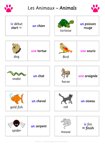 FUN French Dominoes Game - Les Animaux (Animals/Pets) for KS2 KS3 French/MFL