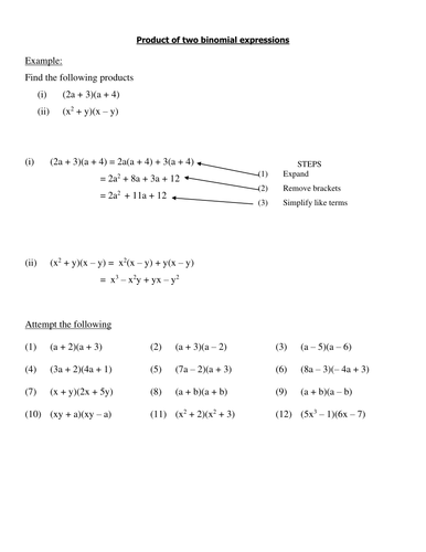 Product of binomial expressions