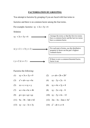 Factorisation by grouping