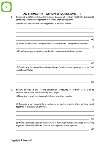 Chemistry revision: AS revision questions