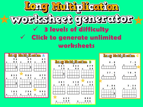 Long Multiplication Worksheet Generator KS2/KS3 SATs 