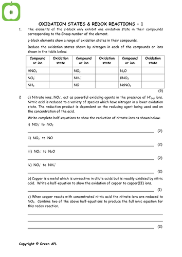 Chemistry revision: Post 16 Redox and Electrochemistry