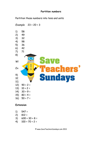 partitioning numbers ks2 worksheets and lesson plans