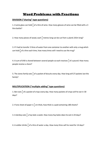 Printables Multiplying And Dividing Fractions Word Problems Worksheets multiplying and dividing fractions word problems by chuiyl teaching resources tes