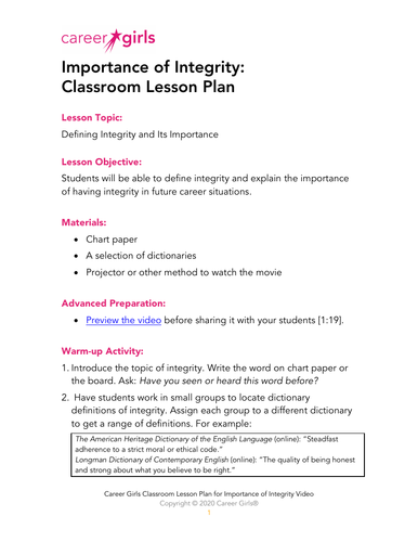 Importance of Integrity: Video-Based Empowerment Lesson | Teaching ...