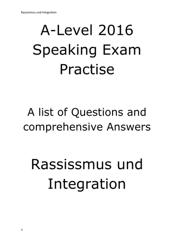 A2 German Speaking Test Questions and Answers - Rassissmus und Integration
