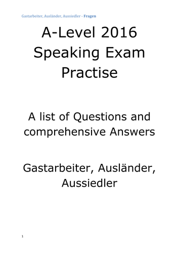A2 German Speaking Test Questions and Answers - Gastarbeiter, Ausländer, Immigration