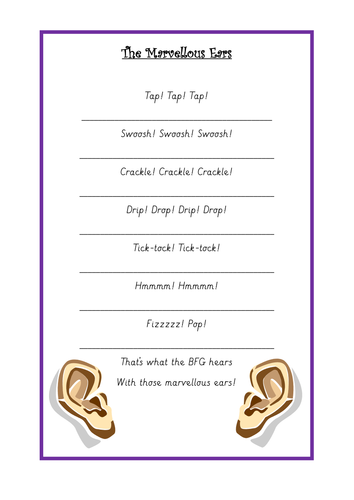 Worksheet Bfg Worksheets bfg marvellous ears poetry template by julianne26 teaching the poem pdf