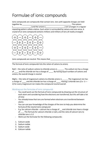 Worksheets Properties Of Ionic Compounds Worksheet structure and bonding aqa c2 1 3 by tutorgirl95 teaching formulae of ionic compounds docx