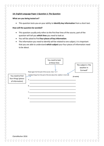 NEW AQA English Language Paper 1: Question 1 Revision