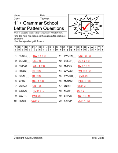 11+ Verbal Reasoning Questions Letter Patterns Vol 1