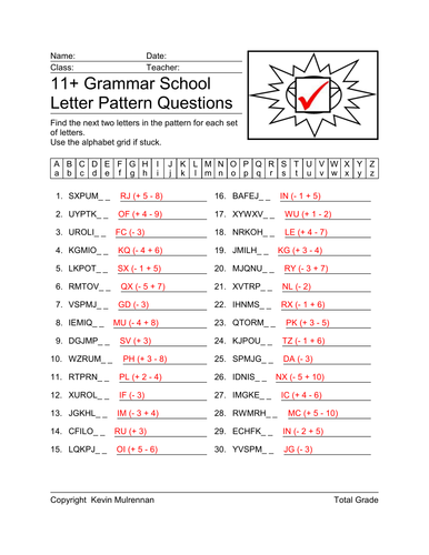 11+ Verbal Reasoning Questions Letter Patterns Vol 2