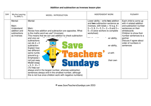 Addition and Subtraction As Inverse Operations Worksheets and Lesson