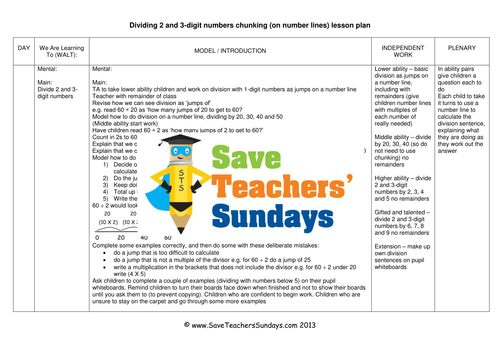 Chunking on a Number Line Worksheets, Lesson Plans, Model, Guide & Plenary