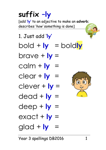 Year 3 Spellings Suffix ly adverb 4 Main Rules Ppt And Table 