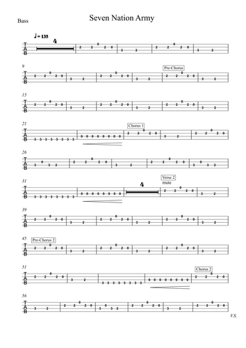 Seven Nation Army Notes For Drums