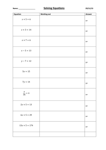 Algebra Worksheets: Simplifying, collecting like terms, substitution