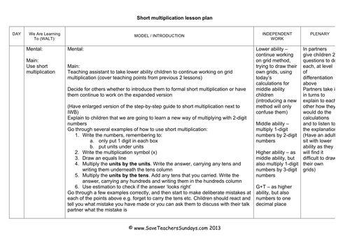 short-multiplication-worksheets-lesson-plans-model-guide-plenary-teaching-resources