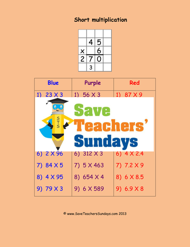 short multiplication worksheets lesson plans model guide plenary
