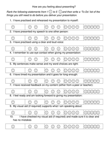 presentation reflection worksheet