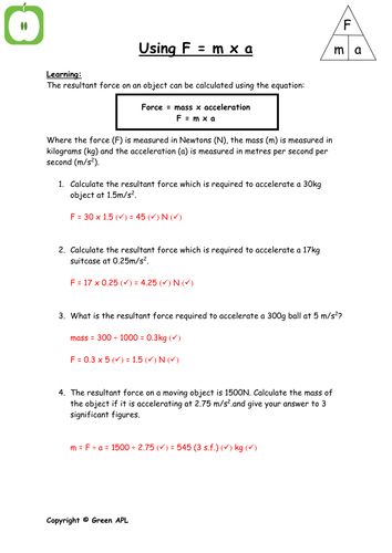 F = ma calculations