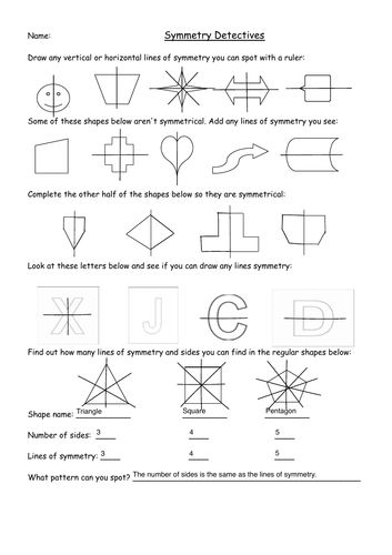 symmetry in shapes lesson with worksheets year 23