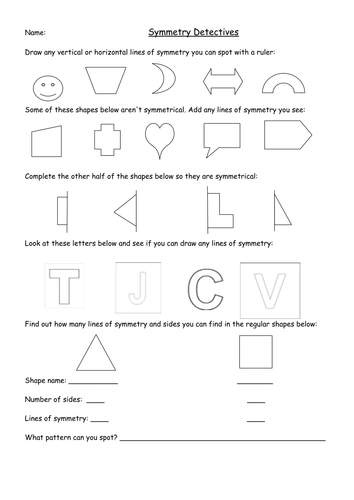 symmetry in shapes lesson with worksheets year 23 teaching resources