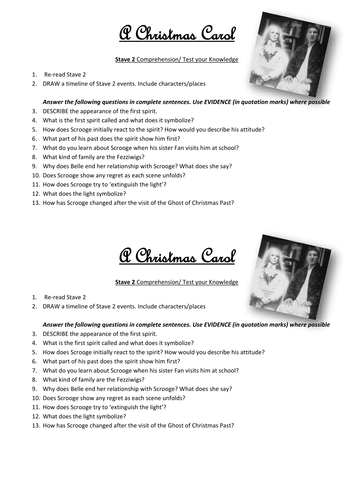 A Christmas Carol STAVE 2 Comprehension/Test your knowledge Worksheet