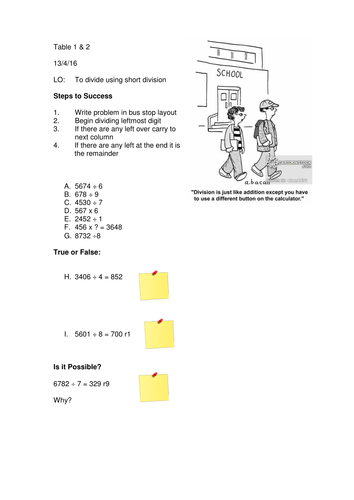 Year 5 Division Drill Worksheet | Teaching Resources
