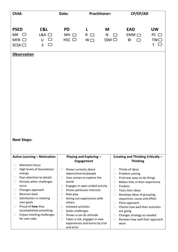EYFS Long and Short Observation Sheets