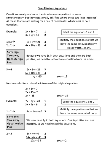 simultaneous equations including quadratic revision by