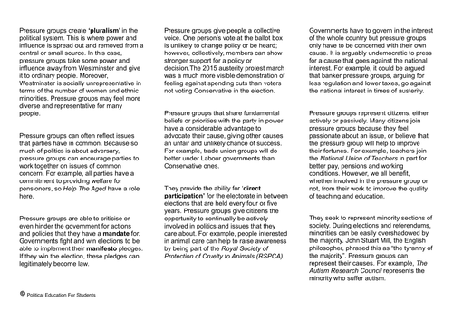 How far do pressure groups enhance democracy? | Teaching Resources