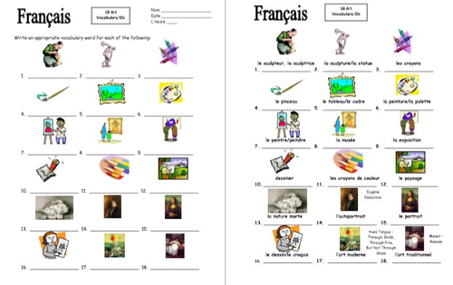 French Art 18 Vocabulary Image IDs Worksheet | Teaching Resources