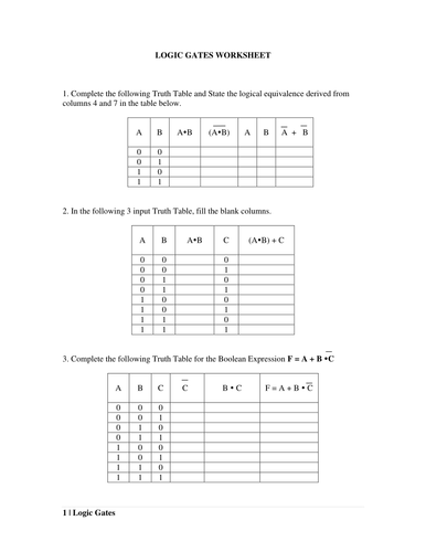 Logic Gates Worksheet