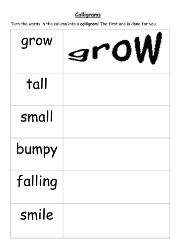 Calligram Worksheets | Teaching Resources