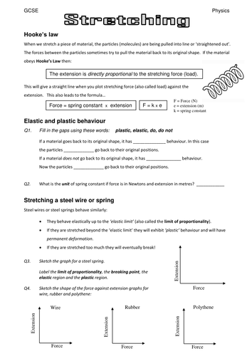 Hooke's Law worksheet for GCSE