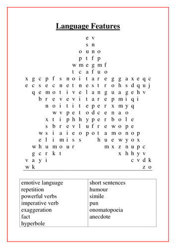GCSE English Language - Language Features Wordsearch - Pack of Three