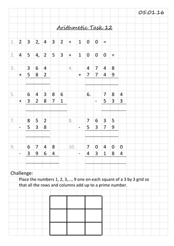 10min Arithmetic Practice | Teaching Resources