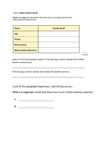 Y6 SATs Reading Revision - find and copy questions