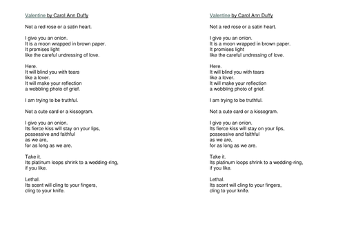 Valentine carol ann duffy analysis genius picture